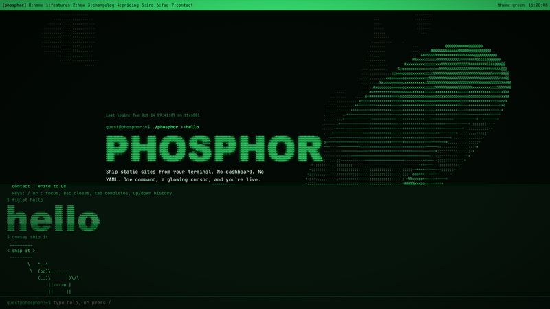 The command line open, showing help, the word hello in big ASCII letters, and an ASCII cow