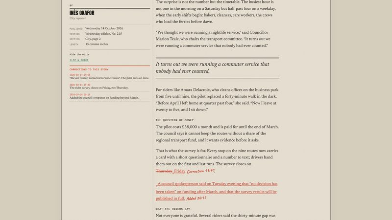 A story with a red-pencil correction: eleven struck through, nine written in, and a handwritten note