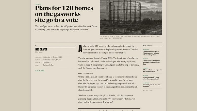 A story page with its photo printed as fine black-and-white halftone dots