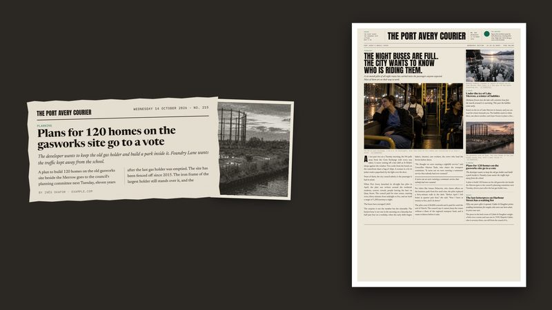 A story shared as a torn newspaper clipping, beside the front page printed as a broadsheet